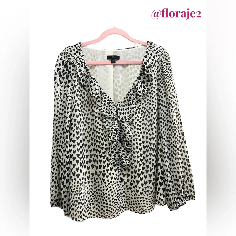 J.Crew Ruffleneck Hearts Blouse Size L - Picture 4 of 4